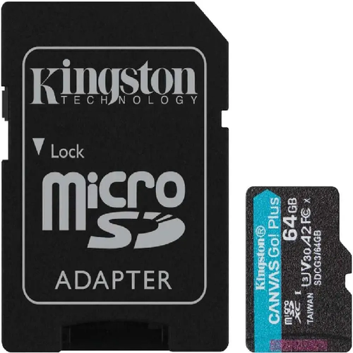 карта памяти Kingston micSDXC Canvas Go Plus UHS-I U3 V30 A2 64Gb (class 10) + адаптер (SDCG3/64GB) фото 
